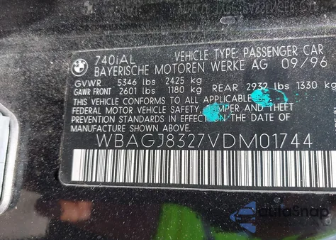 1997 BMW 740Il from USA, damaged, VIN WBAGJ8327VDM01744